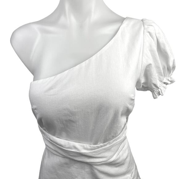 NEW Seven Wonders Emiline White One Shoulder Puff Sleeve Ruffle Mini Dress Sz 4 - Picture 3 of 6